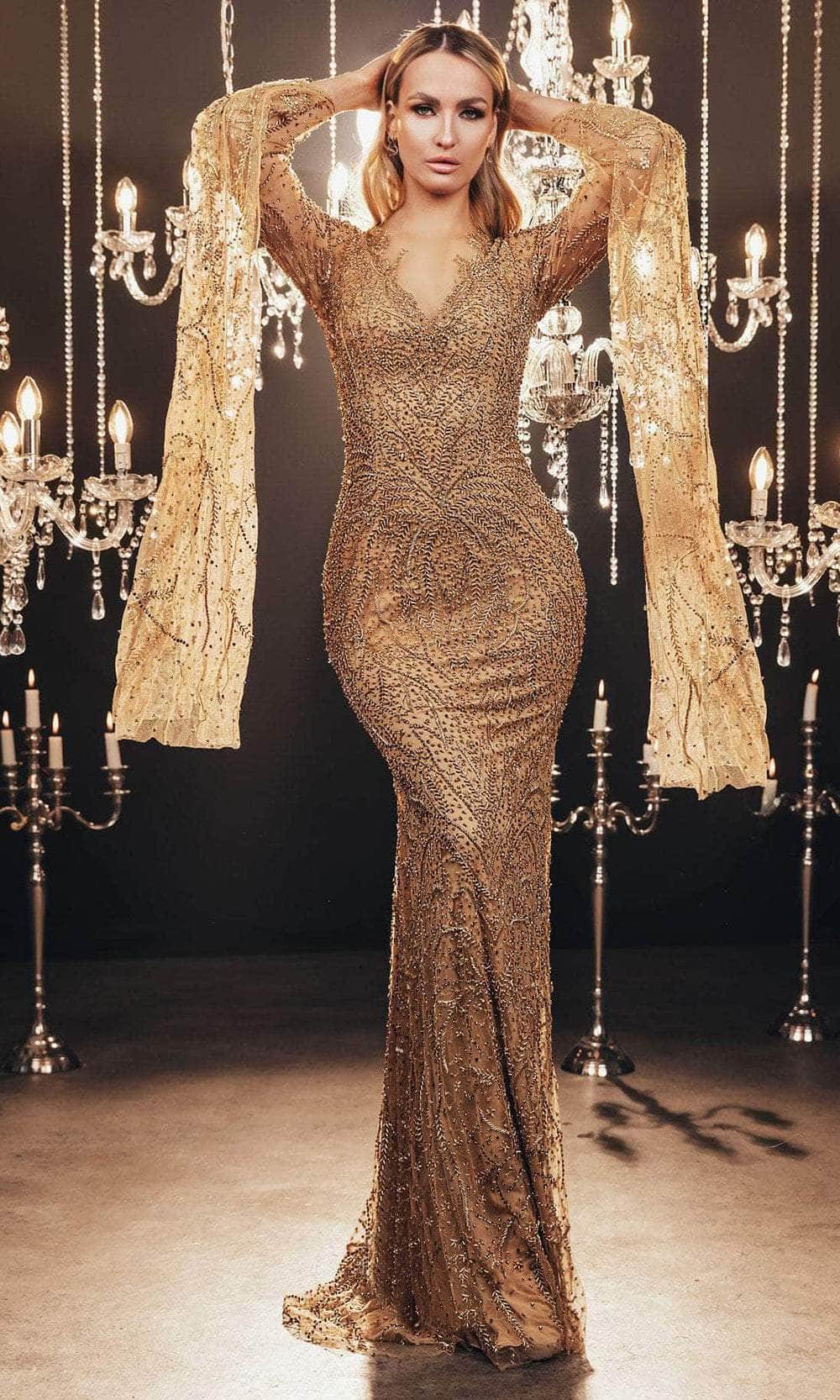 Image of Chic and Holland HF110138 - Beaded Mermaid Evening Gown