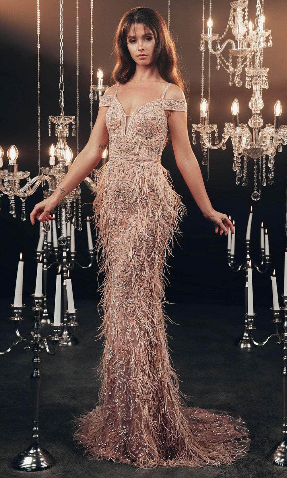 Image of Chic and Holland HF110161 - Feathered Mermaid Evening Gown