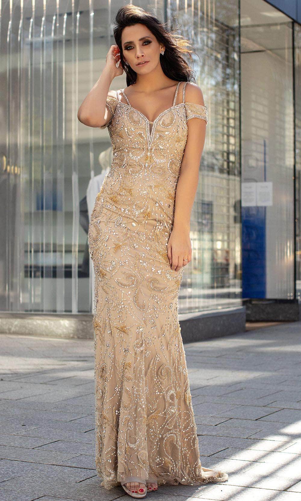 Image of Chic and Holland HF1486 - Beaded Dual Straps Evening Gown