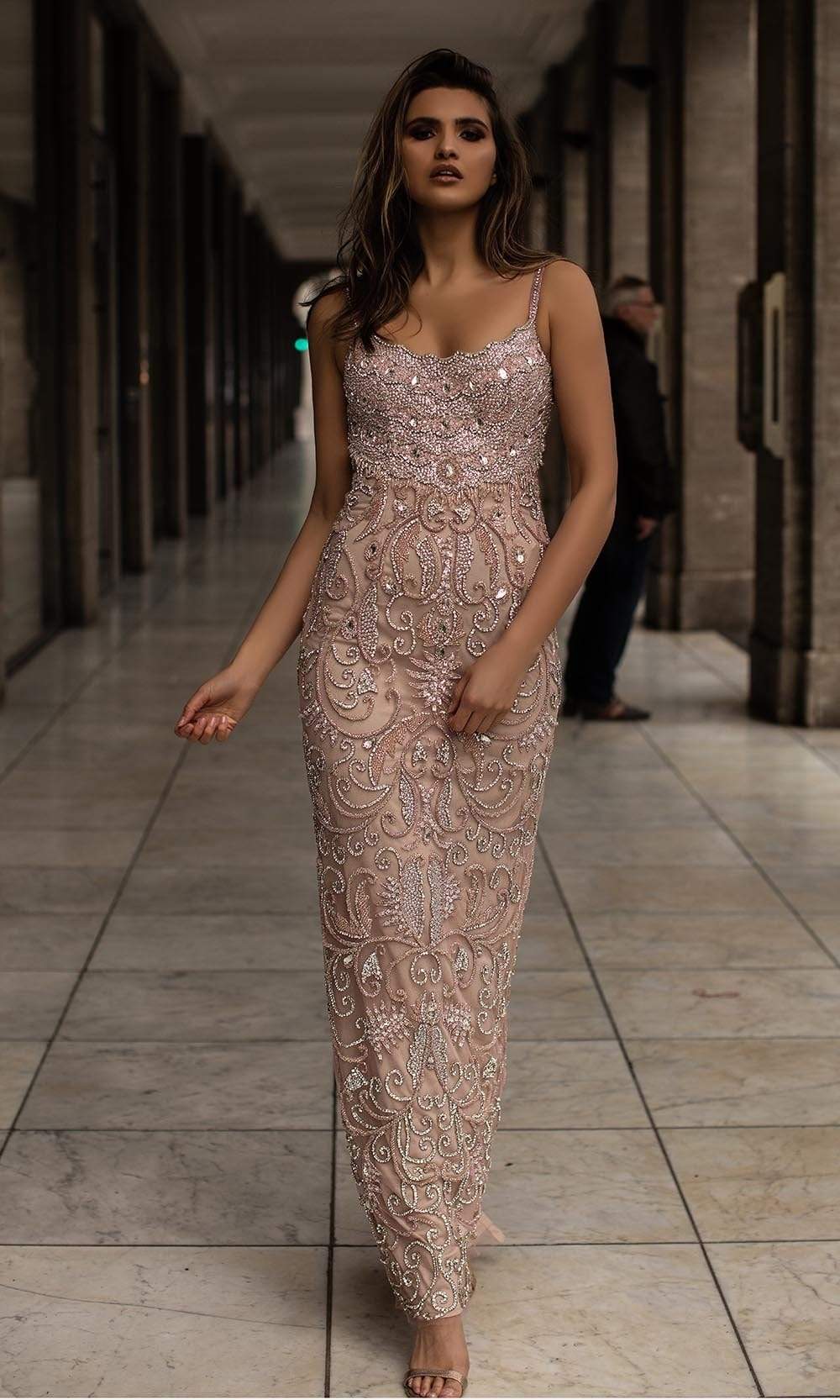 Image of Chic and Holland - HF1510 Jewel Embellished Sheath Gown with Back slit