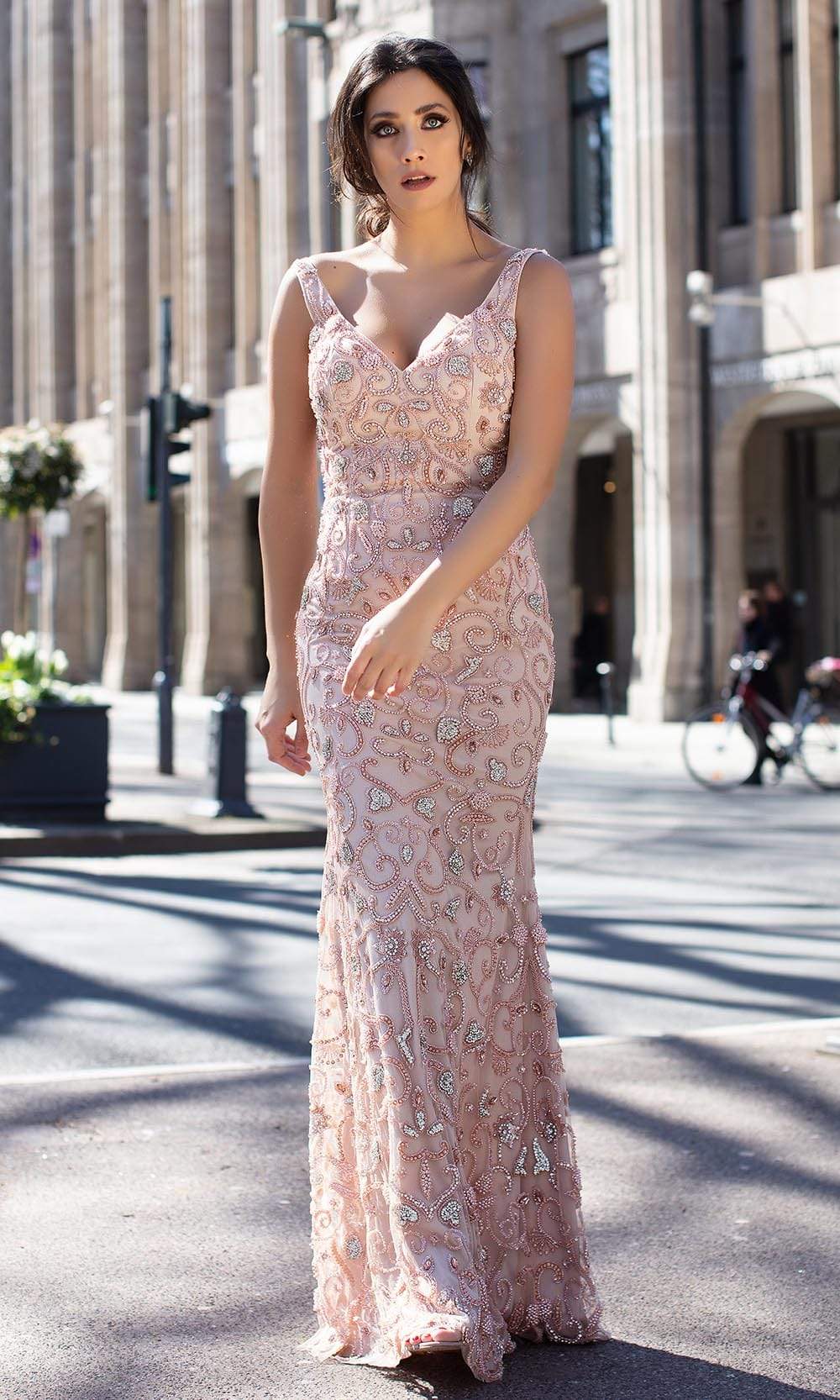 Image of Chic and Holland - HF1564 Beaded Scoop Back Long Dress