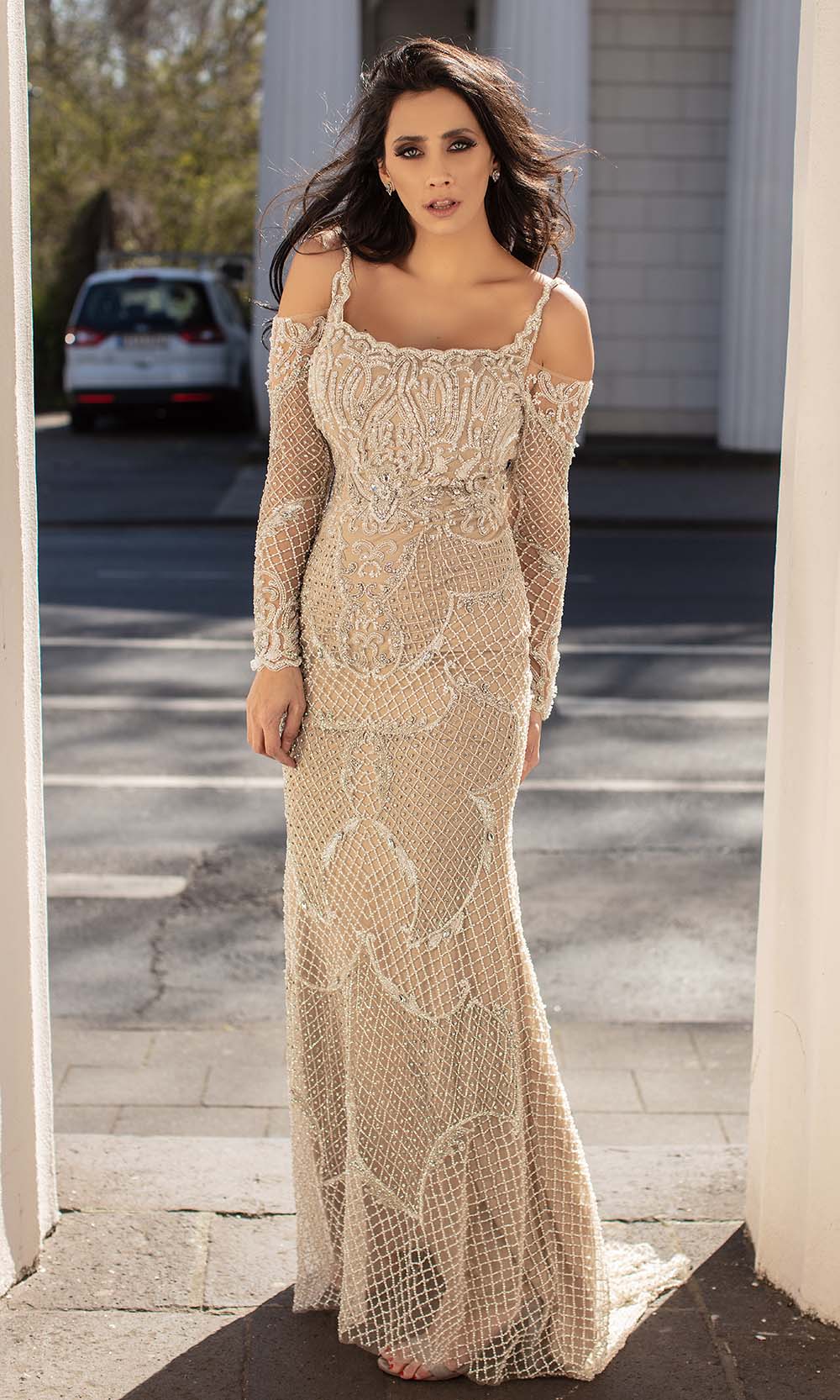 Image of Chic and Holland - HF1568 Cold Shoulder Long Sleeves Dress