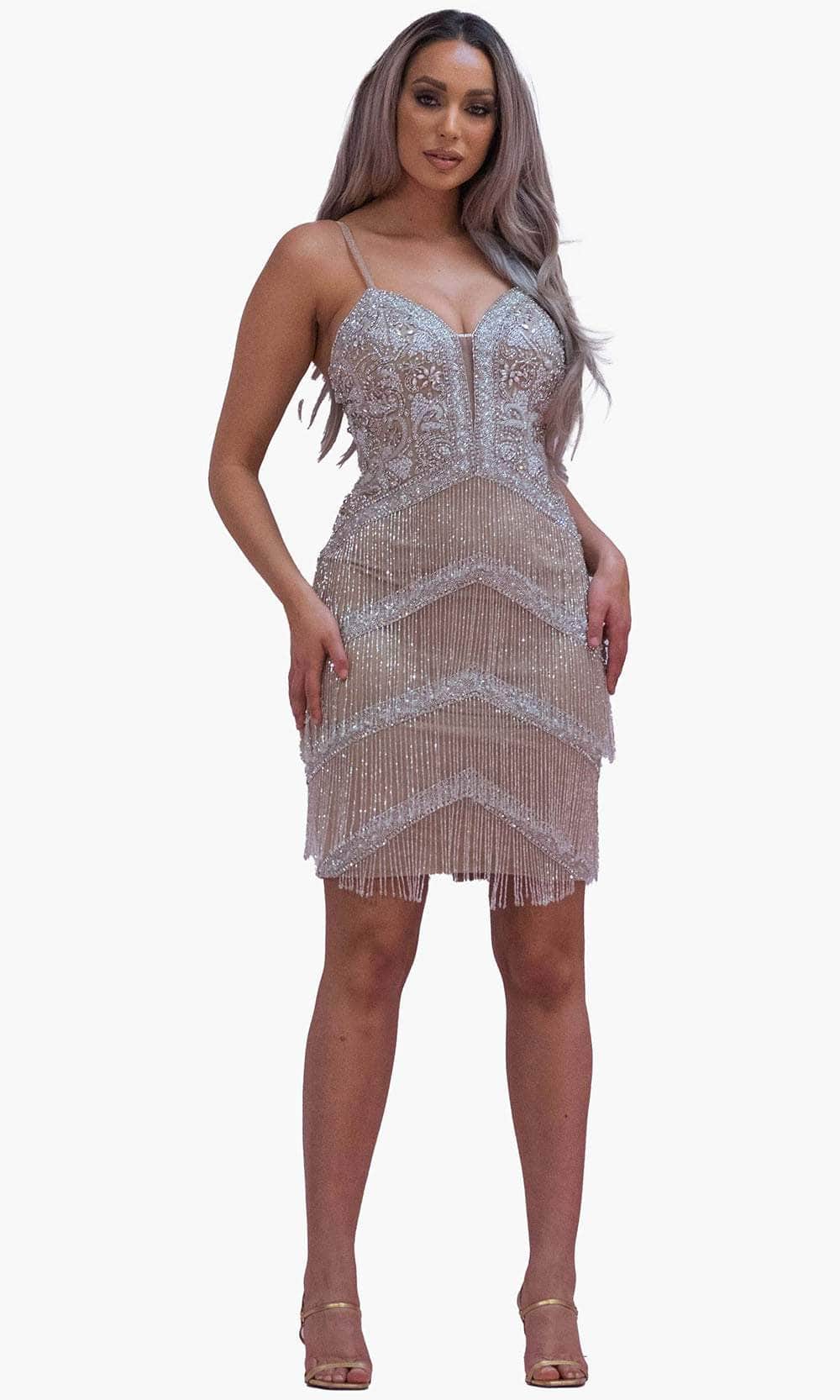 Image of Chic and Holland SD1831 - Beaded Fringed Cocktail Dress