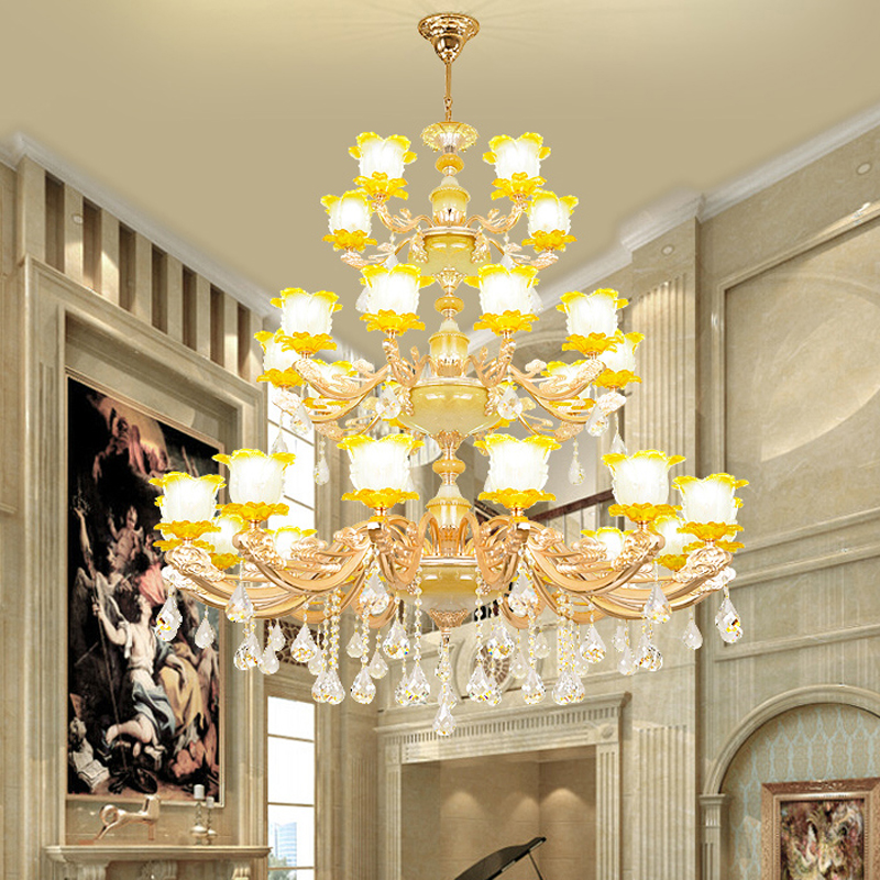 Image of Chinese Ceramic Chandelier Lamp Villa hotel club Crystal Pendant Lamps European Restaurant Crystal Chandeliers Complex Building