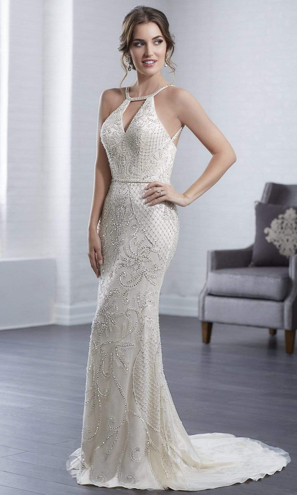 Image of Christina Wu Elegance - 15646 Halter Fully Beaded Tulle Bridal Dress