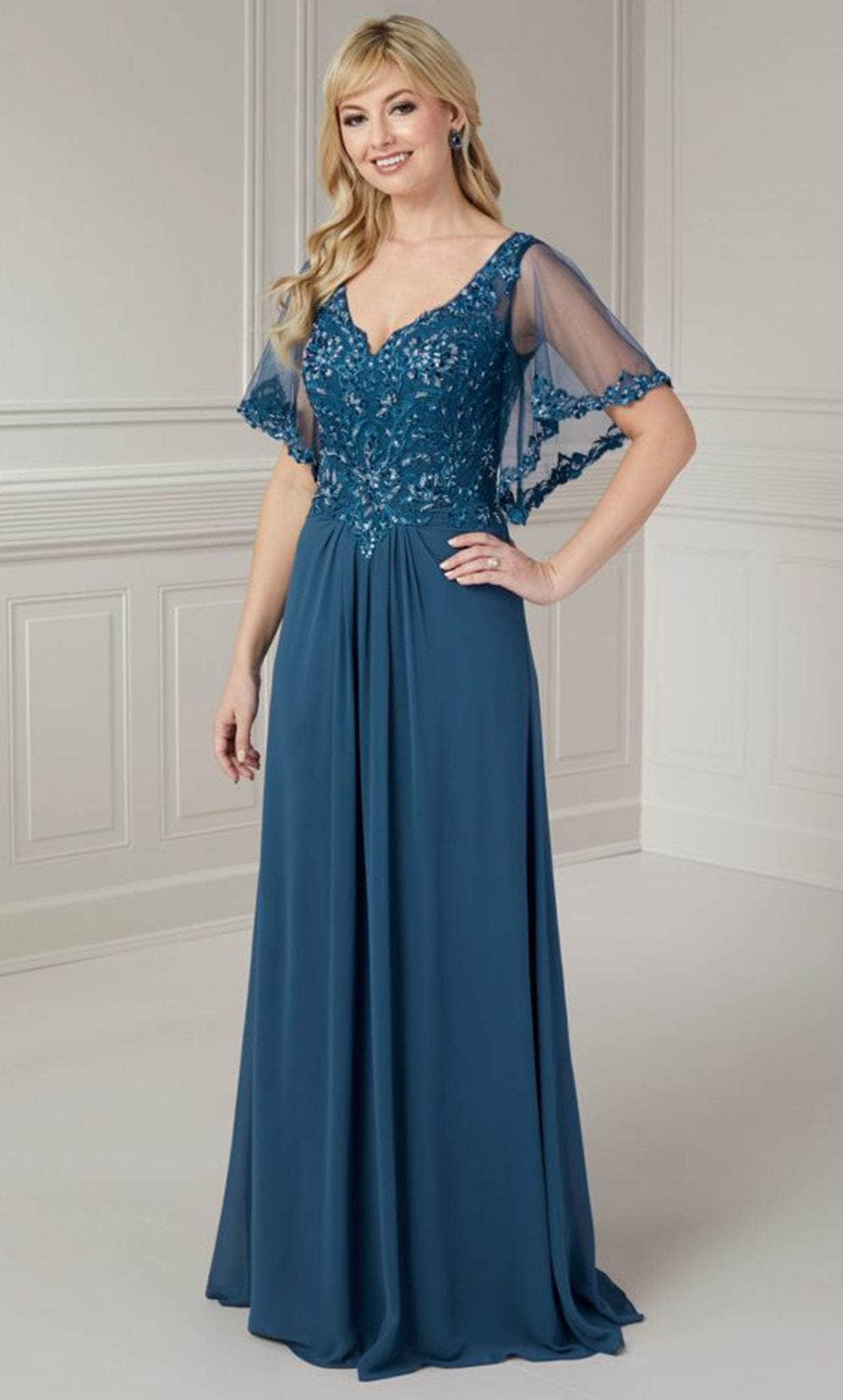 Image of Christina Wu Elegance 17128 - Illusion Sleeve A-Line Evening Gown