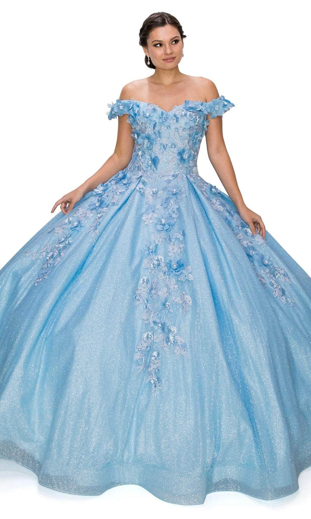 Image of Cinderella Couture 8020J - Off Shoulder Floral Glitter Ballgown