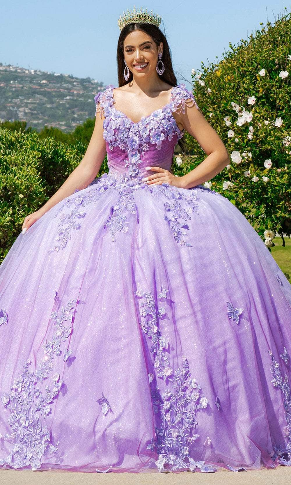 Image of Cinderella Couture 8088J - 3D Floral Embellished Cap Sleeve Ballgown