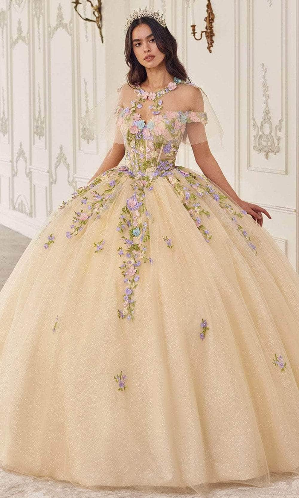 Image of Cinderella Divine 15724 - Floral Multi-Color Ballgown