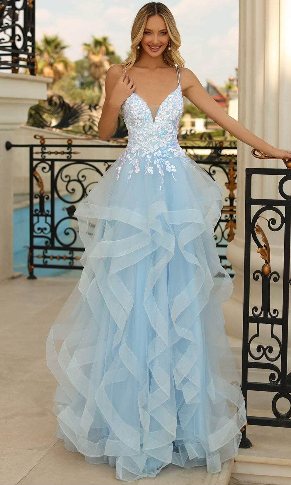 Image of Clarisse 810593 - V-Neck Ruffled Tiered Evening Gown