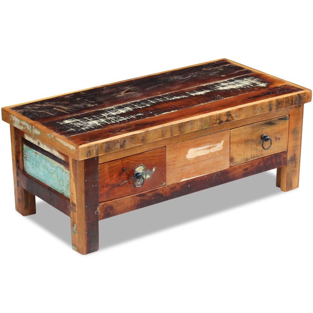 Image of Coffee Table Drawers Solid Reclaimed Wood 354"x177"x138"