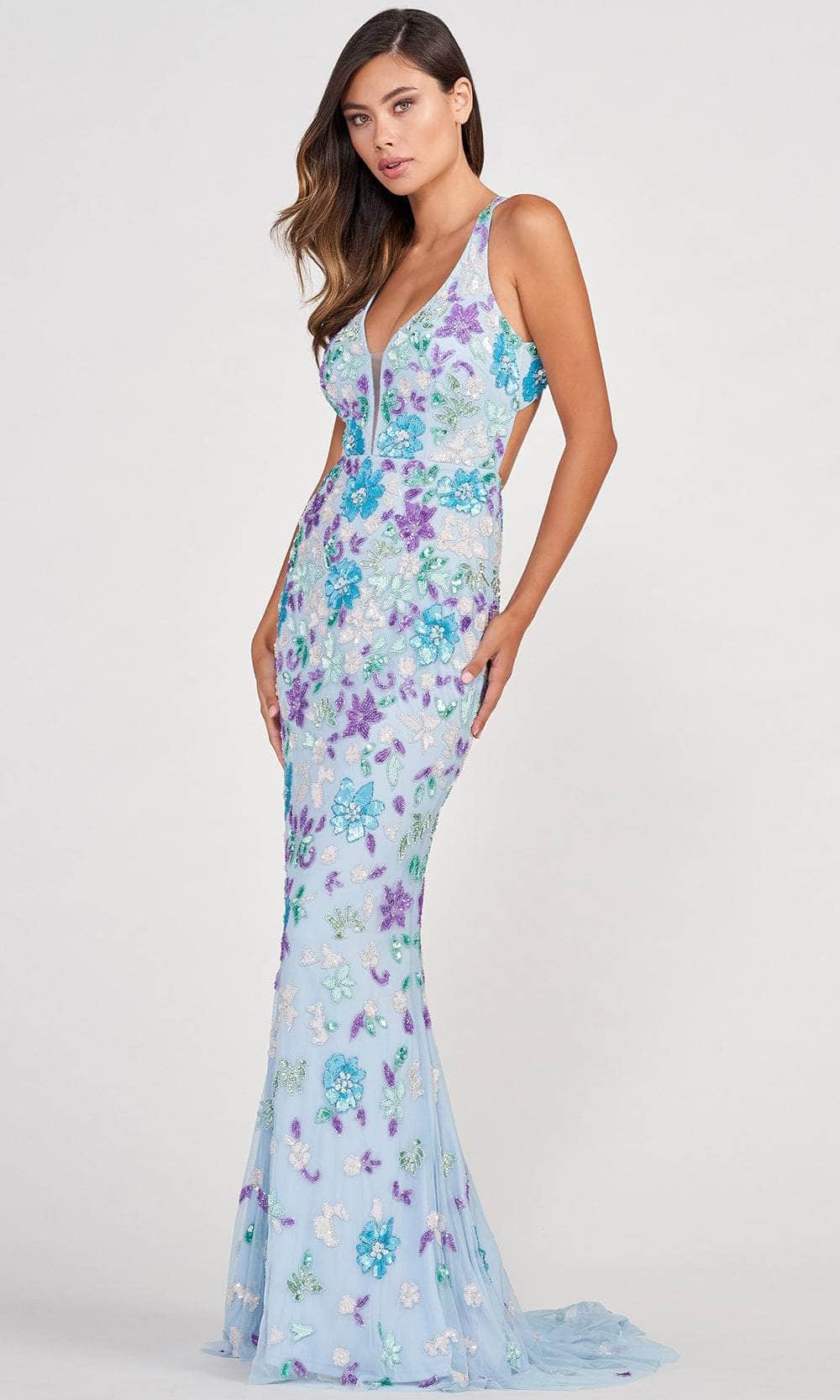 Image of Colette By Daphne CL2088 - Floral Patterned Sequin Long Gown