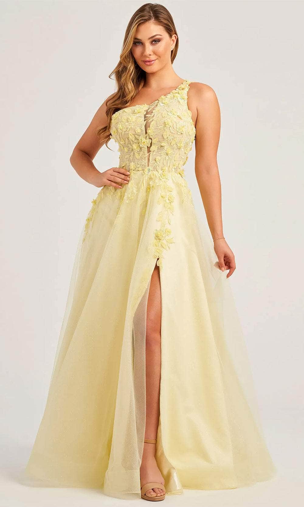 Image of Colette By Daphne CL5124 - Applique High Slit Prom Dress