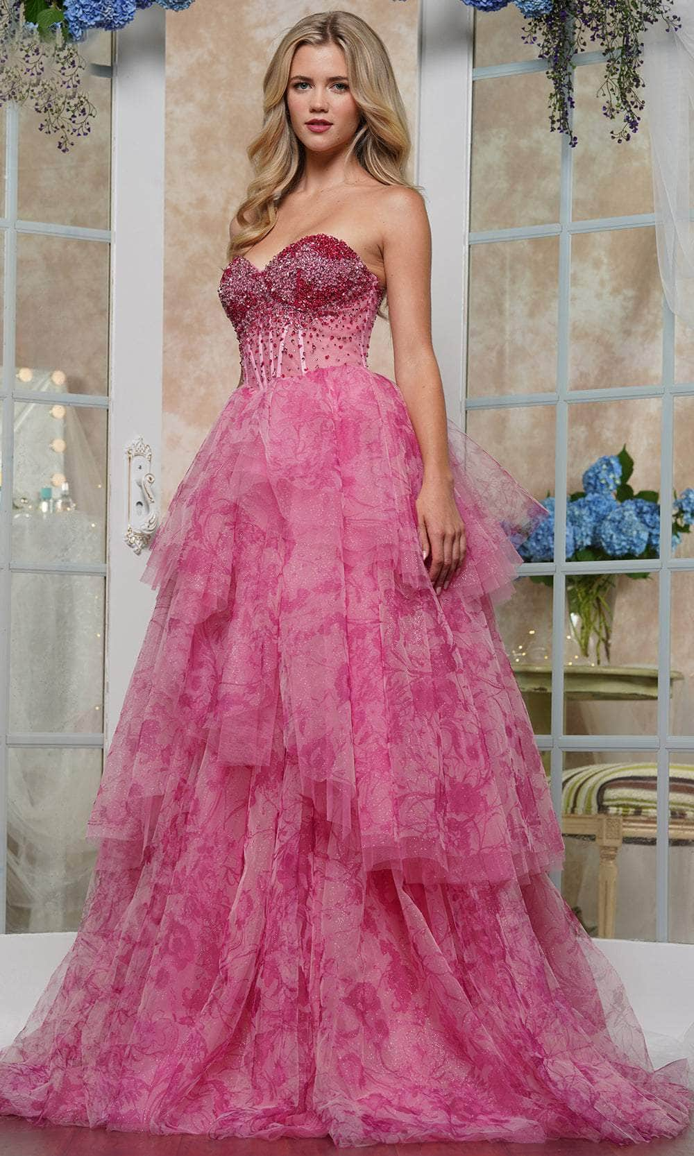 Image of Colors Dress 3572 - Beaded Sweetheart Floral Print Ballgown