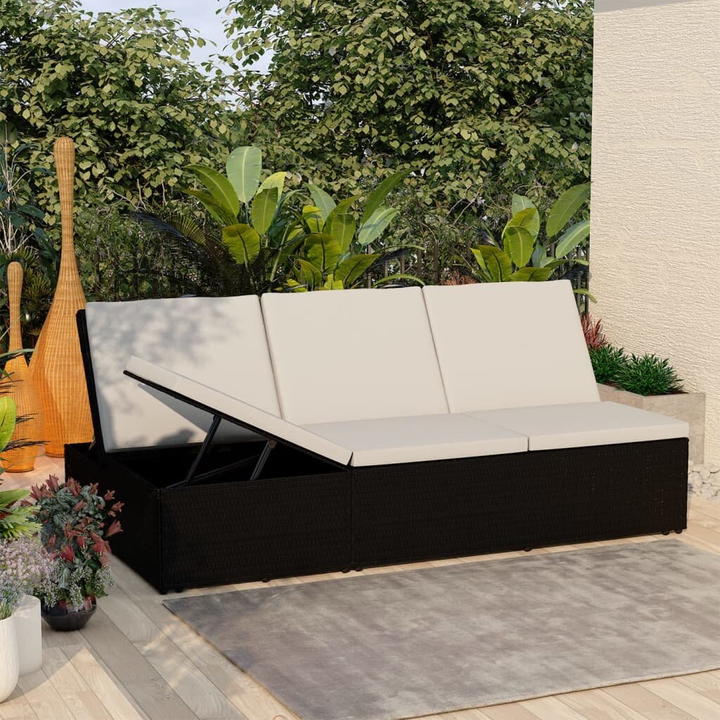 Image of Convertible Sun Bed with Cushion Poly Rattan Black