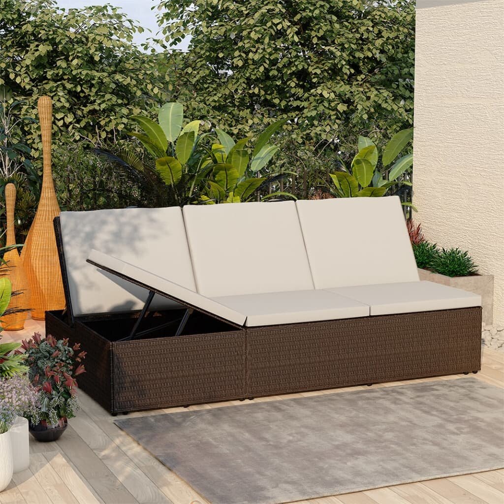 Image of Convertible Sun Bed with Cushion Poly Rattan Brown