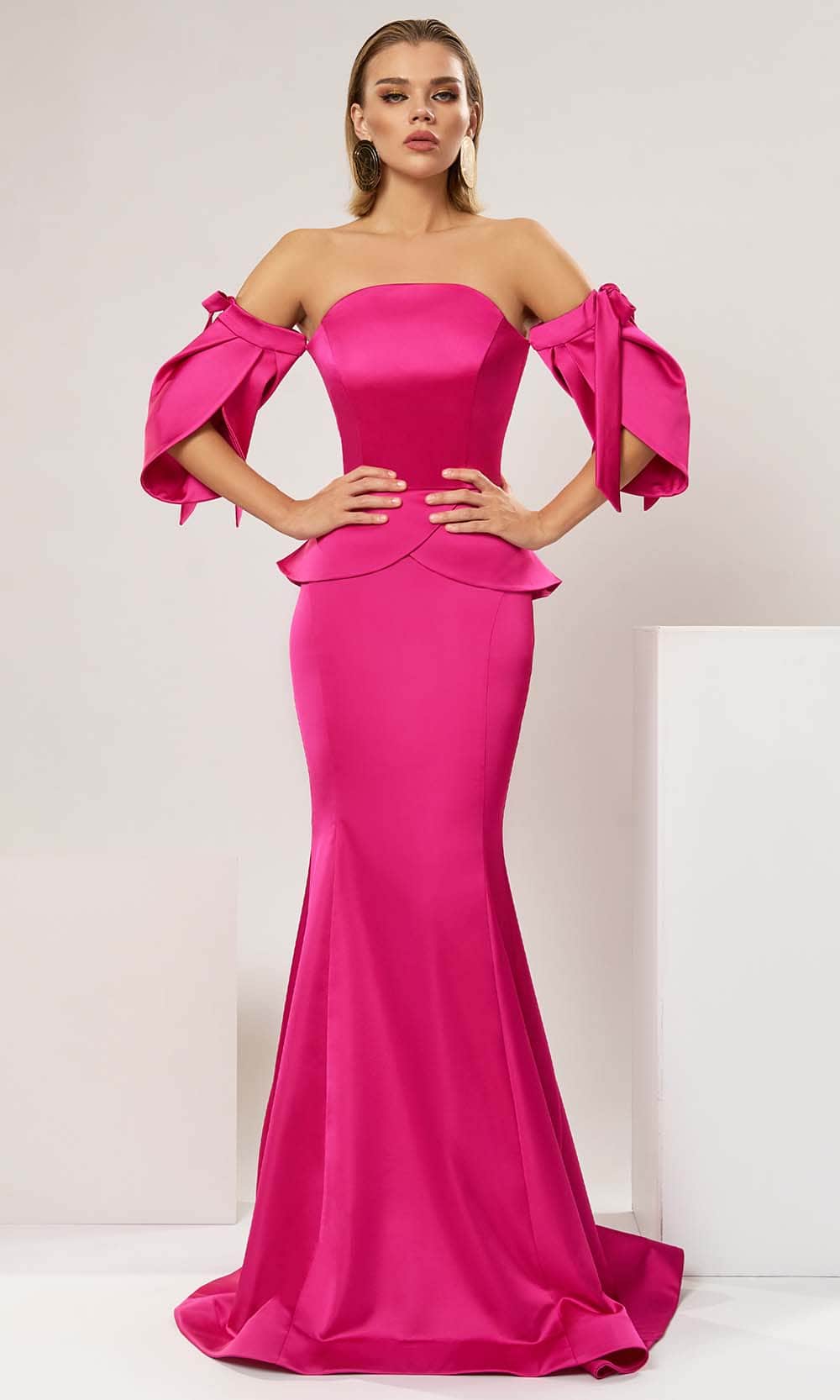 Image of Cristallini Satin Lily CA17 - Off Shoulder Peplum Evening Gown