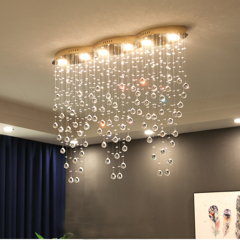 Image of Crystal Chandeliers Room Strip Crystal Hanging Lamp Simple Modern Rectangular Art Restaurant Dining Table Pendant Light Bar