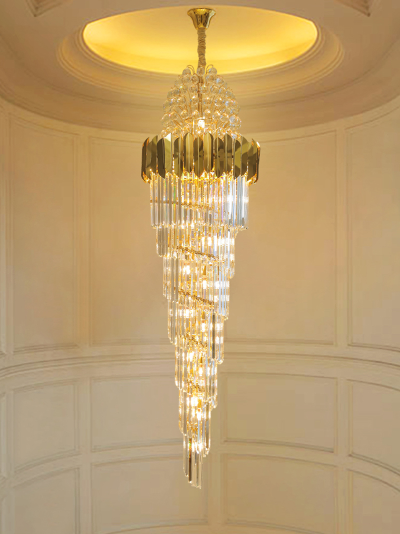 Image of Crystal Chandeliers Staircase Light Villa Duplex Floor Living Room Hotel Lobby Large Crystal Chandelier Lighting Modern Luxury High Quality