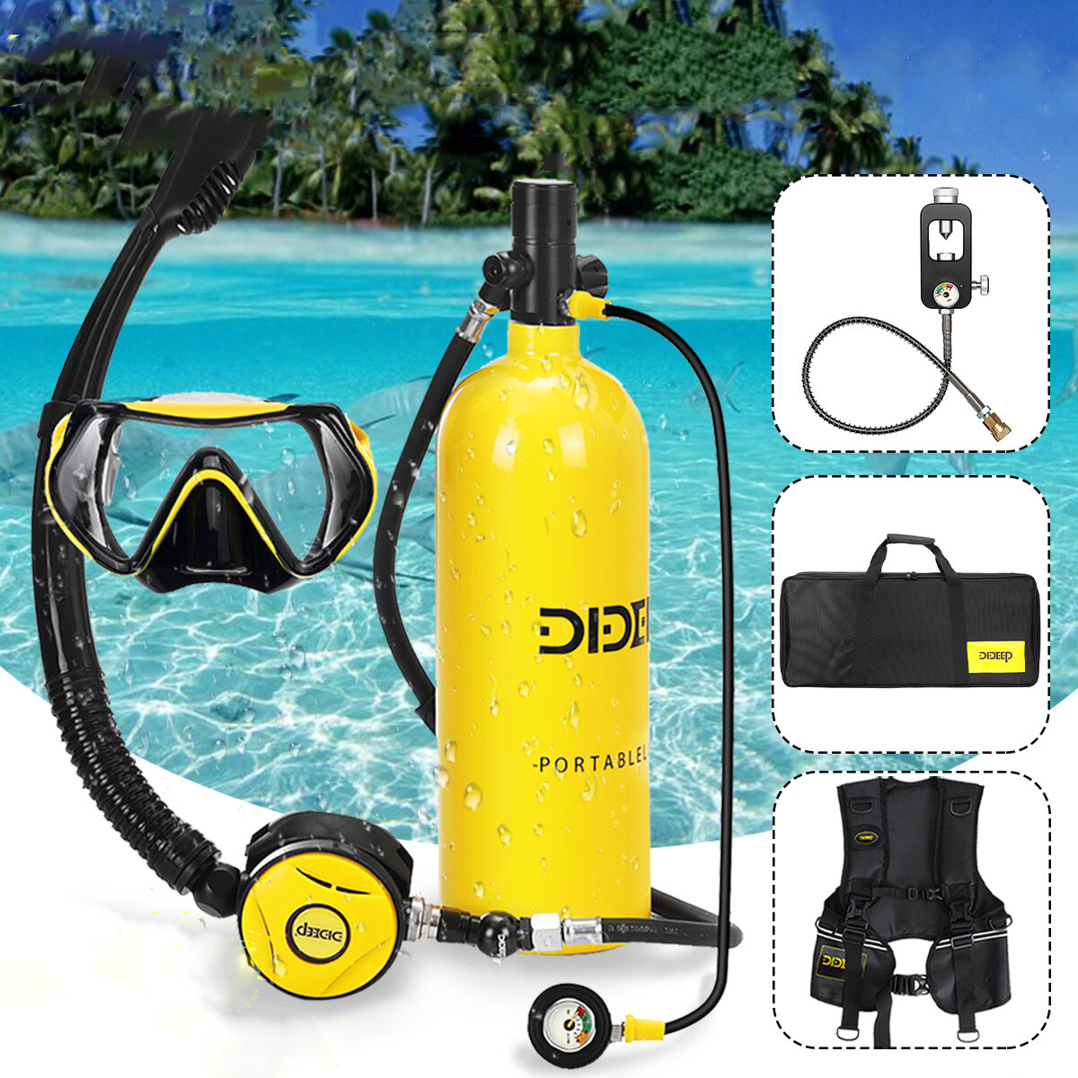 Image of DIDEEP X5000 Plus+ 2L Scuba Diving Tank Air Snorkeling Oxygen Cylinder Underwater Equipment with Vest Bag Adapter Glasse