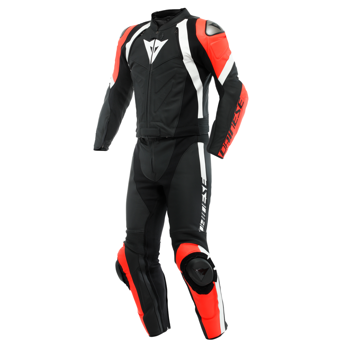 Image of Dainese Avro 4 Leather 2Pcs Suit Black Matt Fluo Red White Size 52 ID 8051019416209