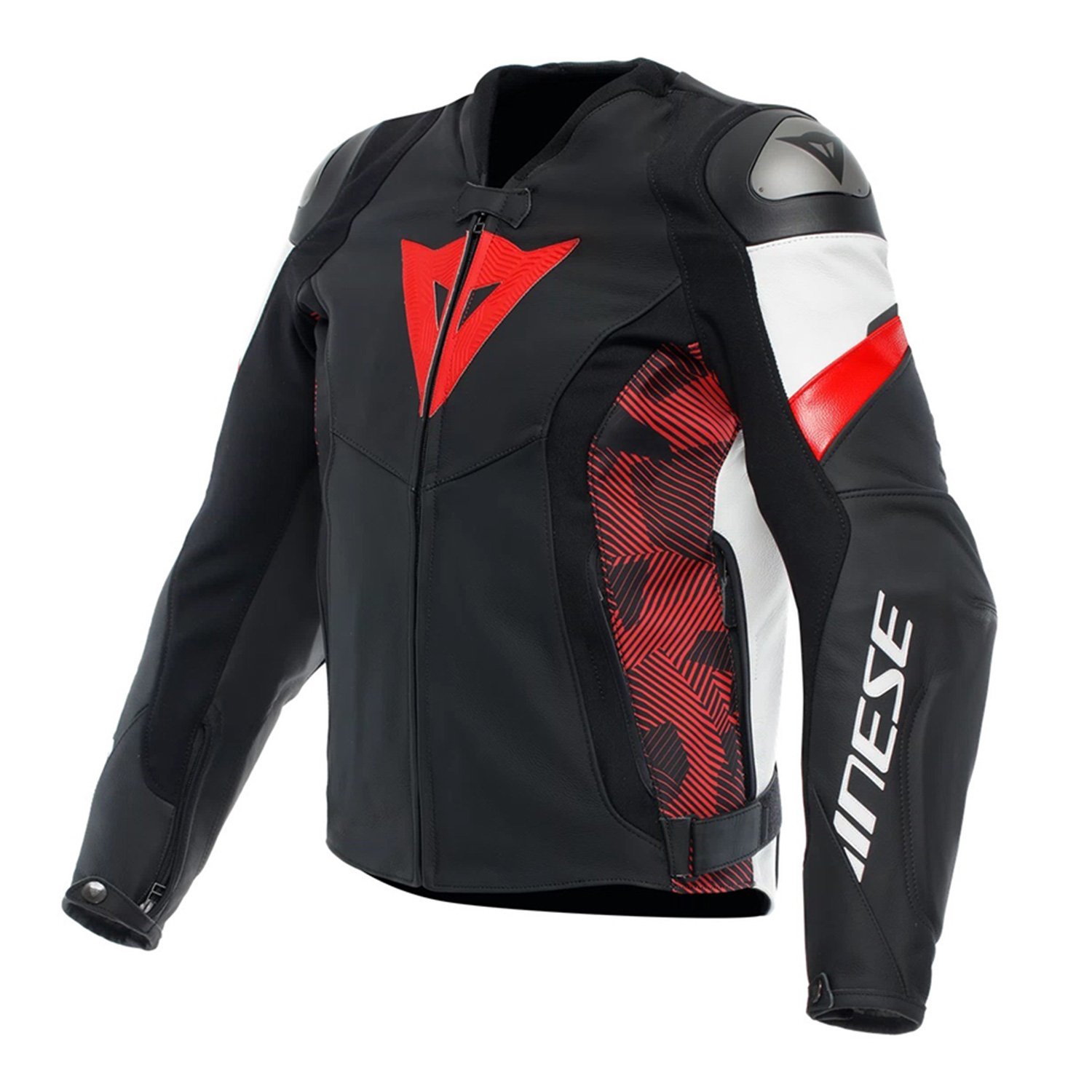 Image of Dainese Avro 5 Leather Noir Rouge Lava Blanc Blouson Taille 62