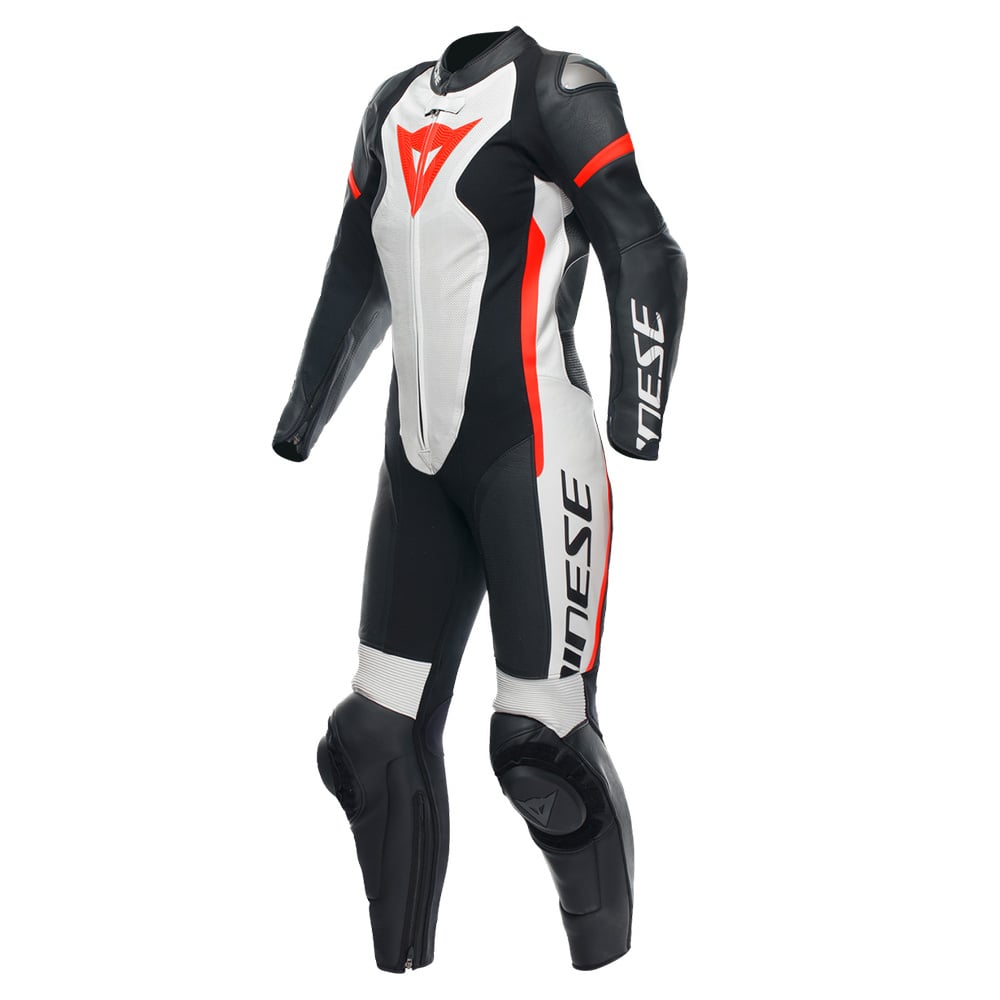 Image of Dainese Grobnik Lady Leather 1Pc Suit Perf Black White Fluo Red Size 38 EN