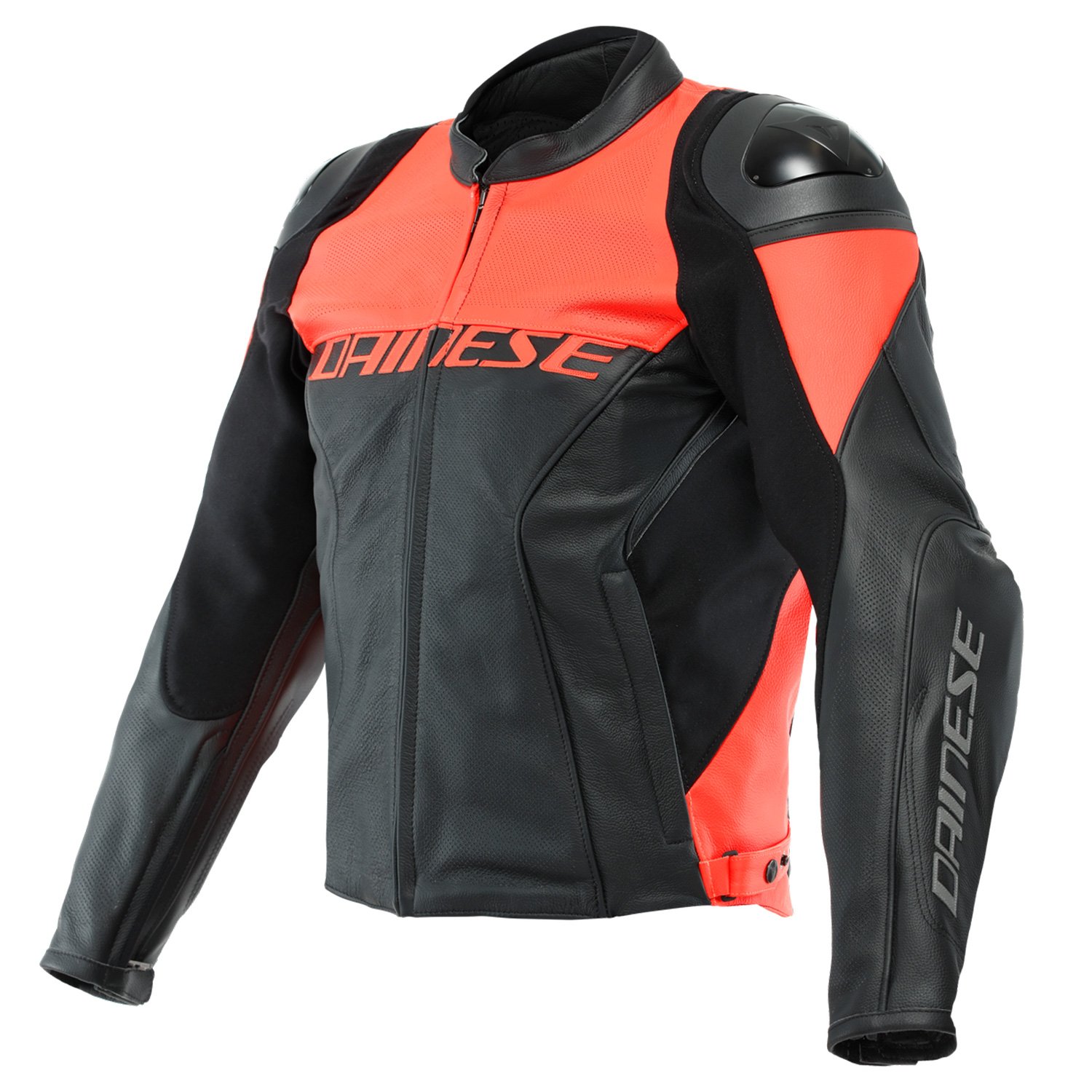 Image of Dainese Racing 4 Perforated Leather Schwarz Fluo Rot Jacke Größe 48