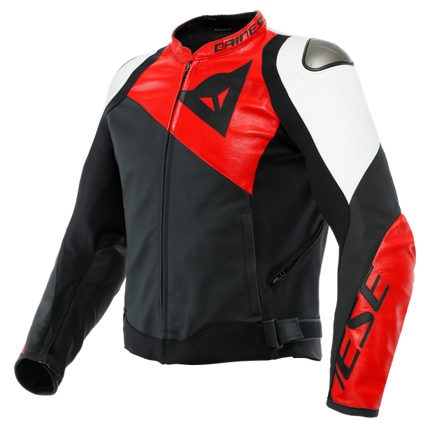 Image of Dainese Sportiva Leather Jacket Black Matt Lava Red White Talla 48