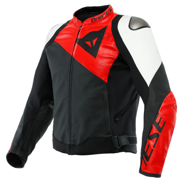 Image of Dainese Sportiva Leather Schwarz Matt Lava Rot Weiß Jacke Größe 54