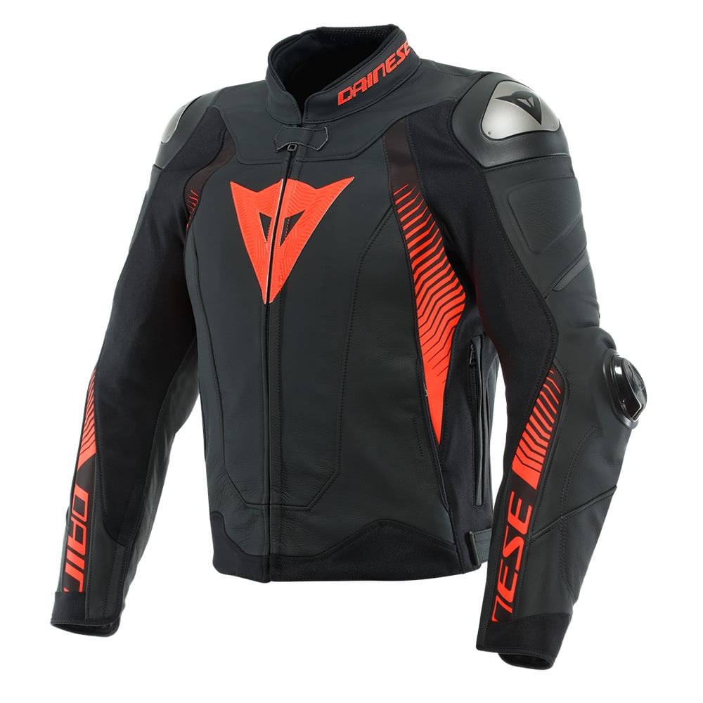 Image of Dainese Super Speed 4 Leather Jacket Black Matt Fluo Red Size 48 EN