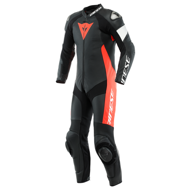 Image of Dainese Tosa 1 Pcs Leather Suit Perf Black Fluo Red White Size 58 EN