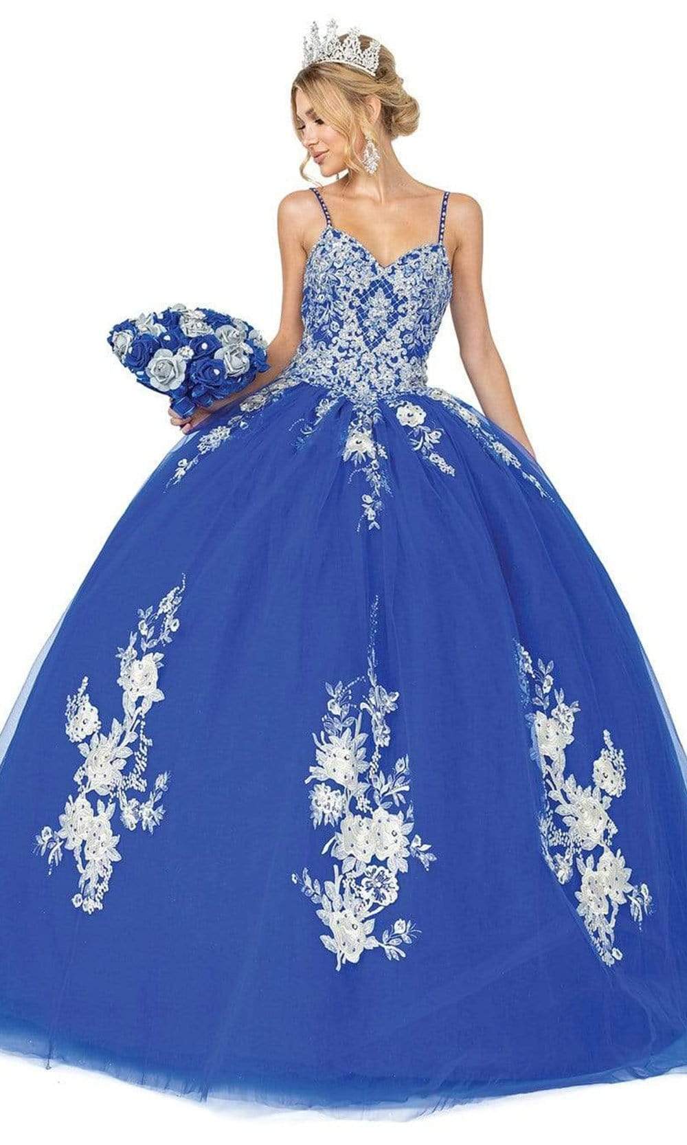 Image of Dancing Queen - 1544 V-neck Corset Lace-Up Back Applique Ballgown