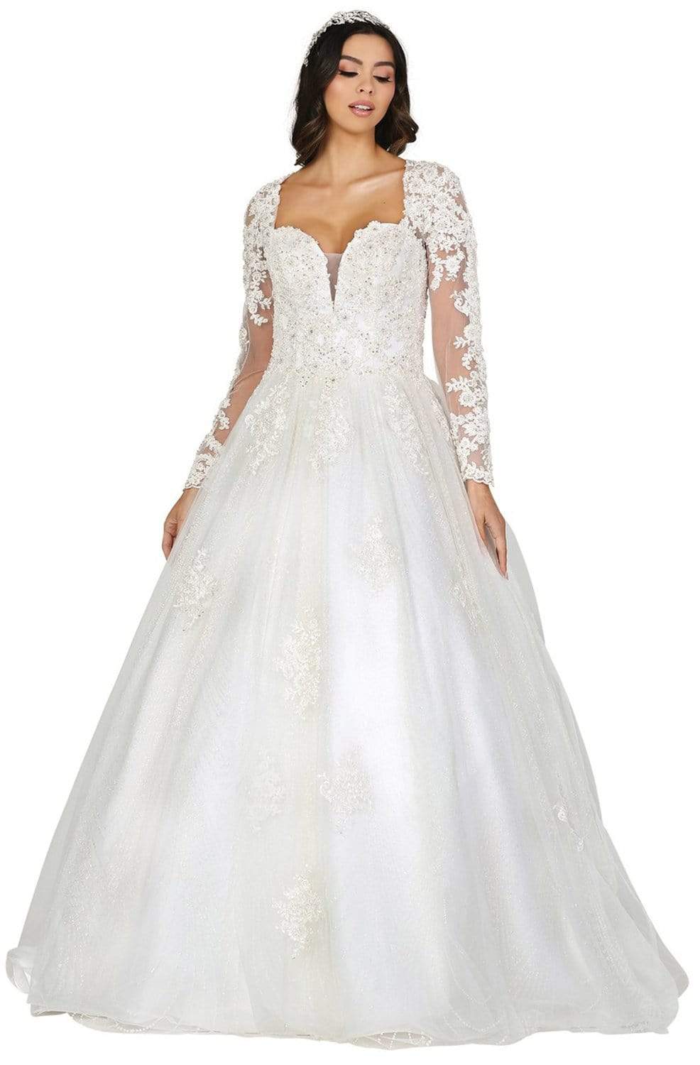 Image of Dancing Queen - 156 Embroidered Long Sleeve Deep Sweetheart Gown