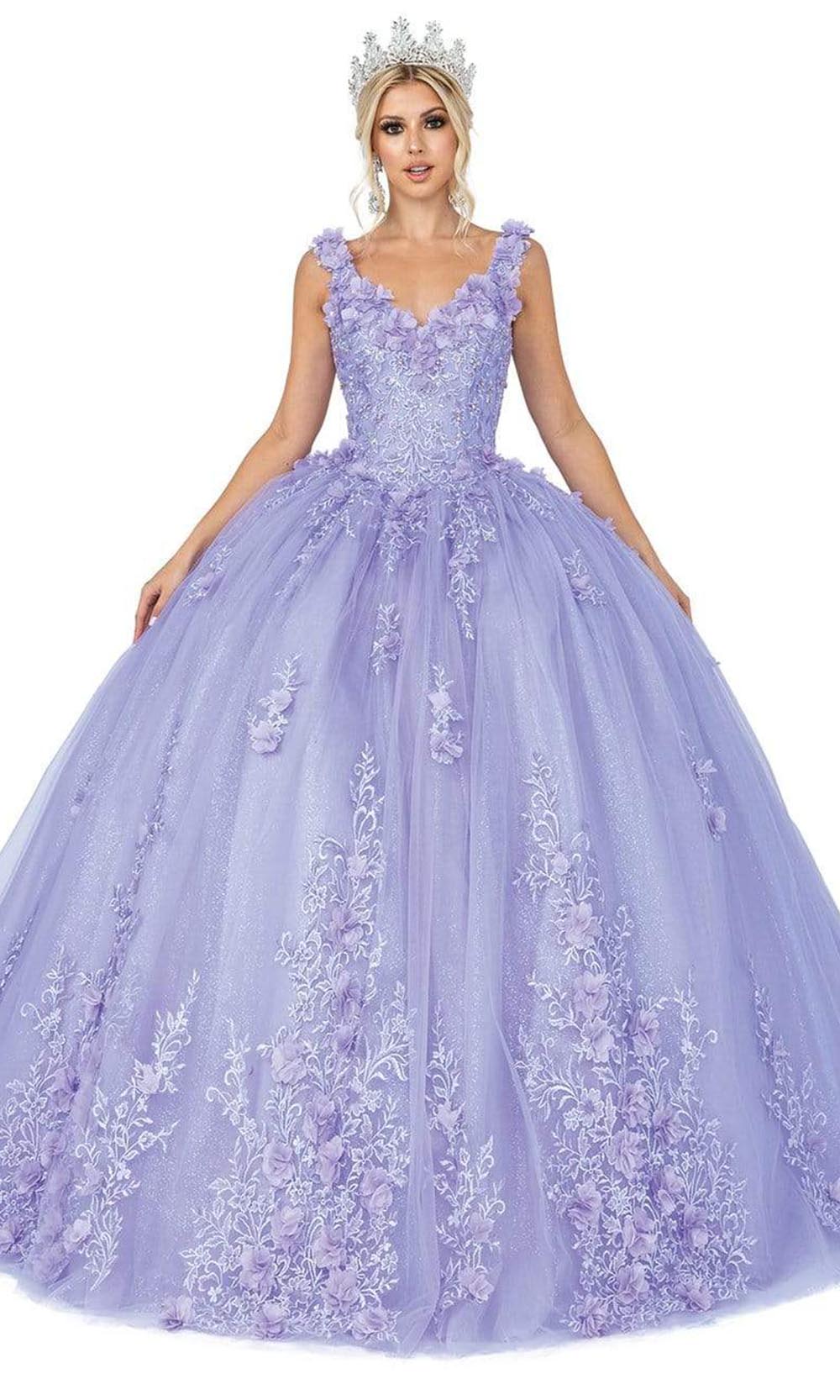 Image of Dancing Queen - 1623 V Neck Floral Glittered Ballgown