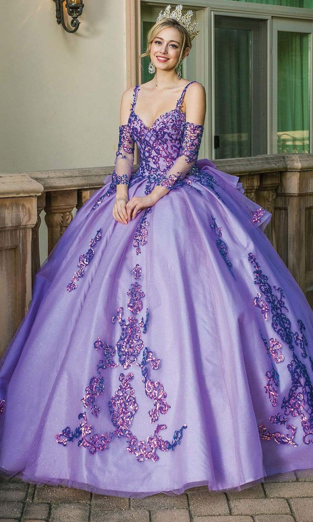 Image of Dancing Queen - 1652 Shimmer Applique Ballgown with Bow Accent