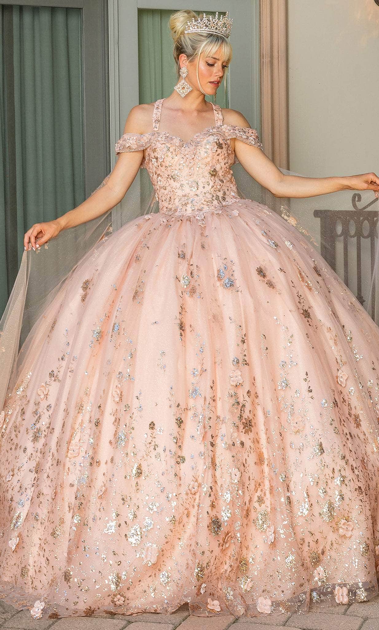 Image of Dancing Queen 1668 - Glitter Quinceanera Ballgown with Cape