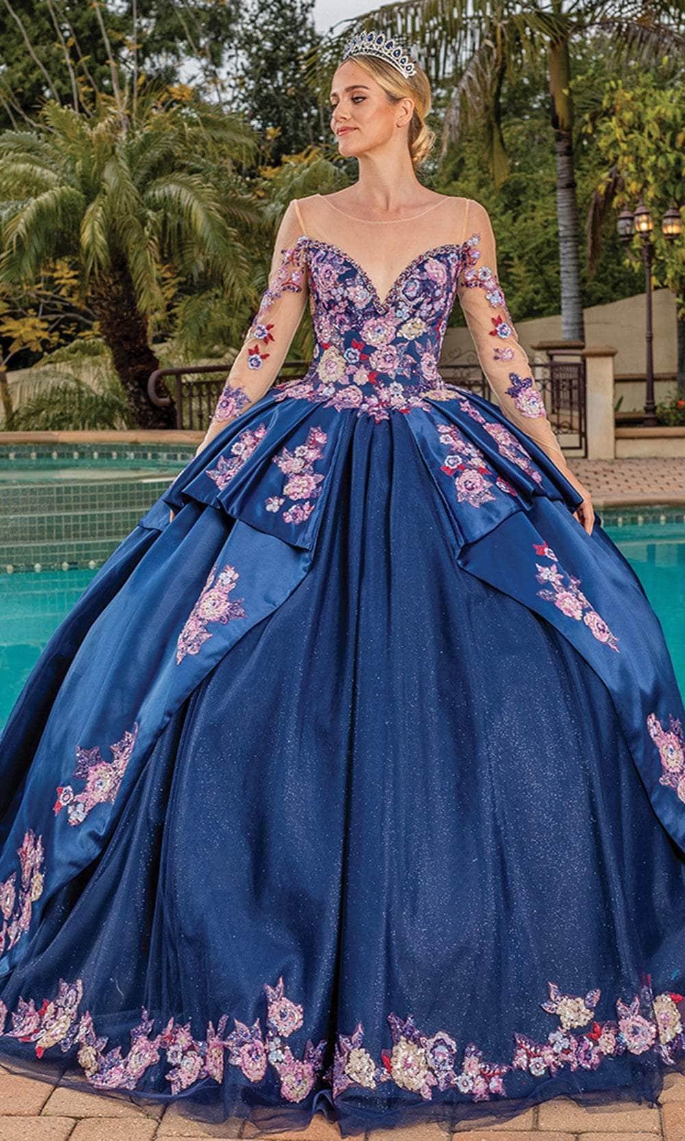 Image of Dancing Queen 1816 - Long Sleeve Floral Ballgown
