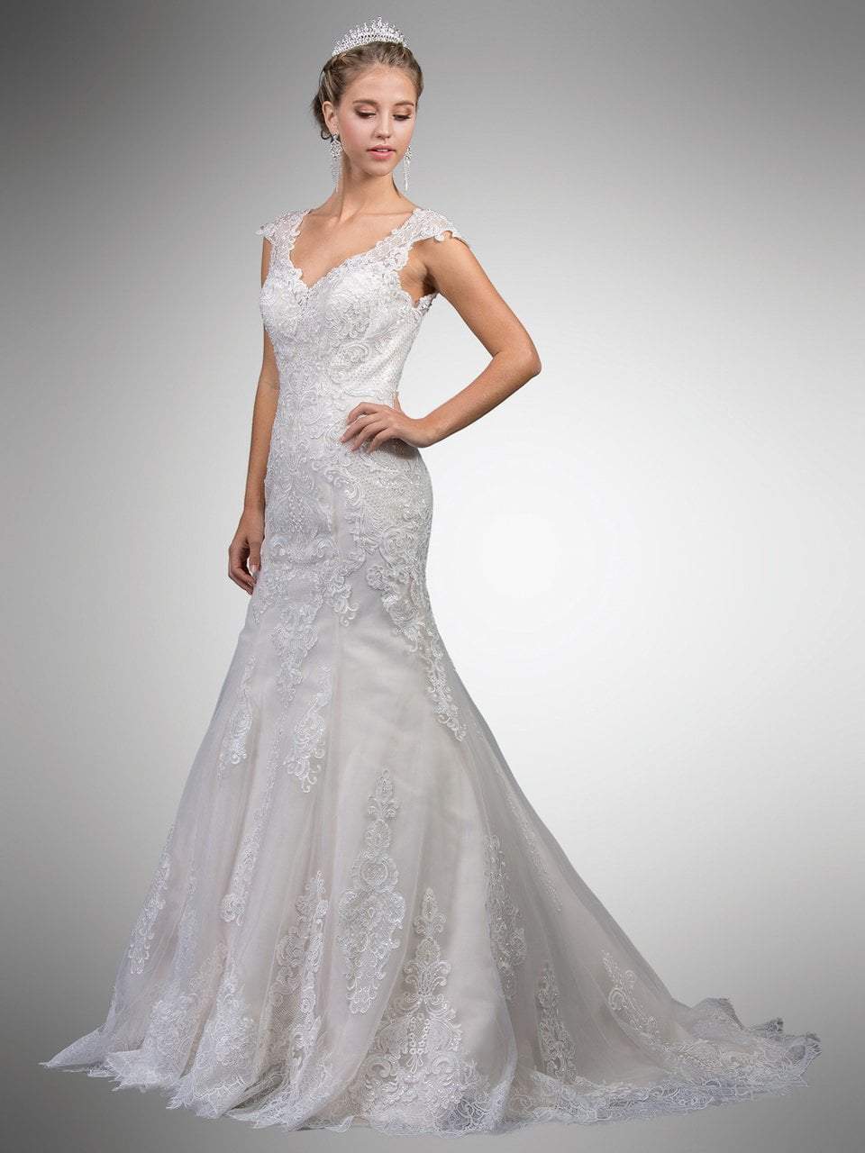 Image of Dancing Queen Bridal - 10 V Neck Sheer Lace Back Wedding Dress