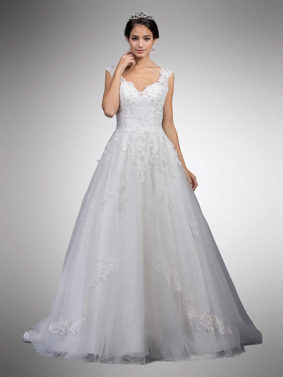 Image of Dancing Queen Bridal - 19 Lace Embroidered V-neck Ballgown