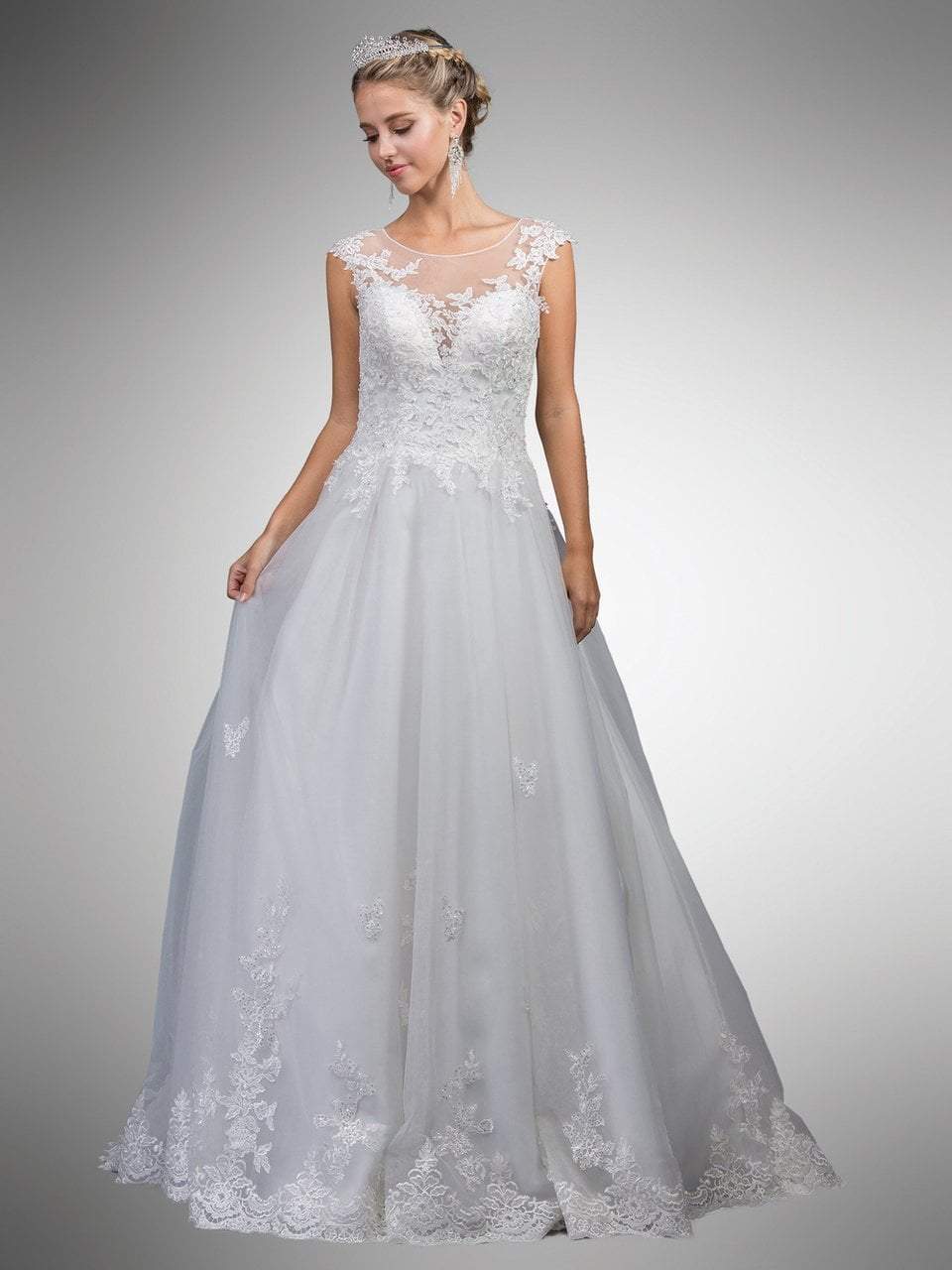 Image of Dancing Queen Bridal - 23 Cap Sleeve Illusion Floral Appliqued Ballgown