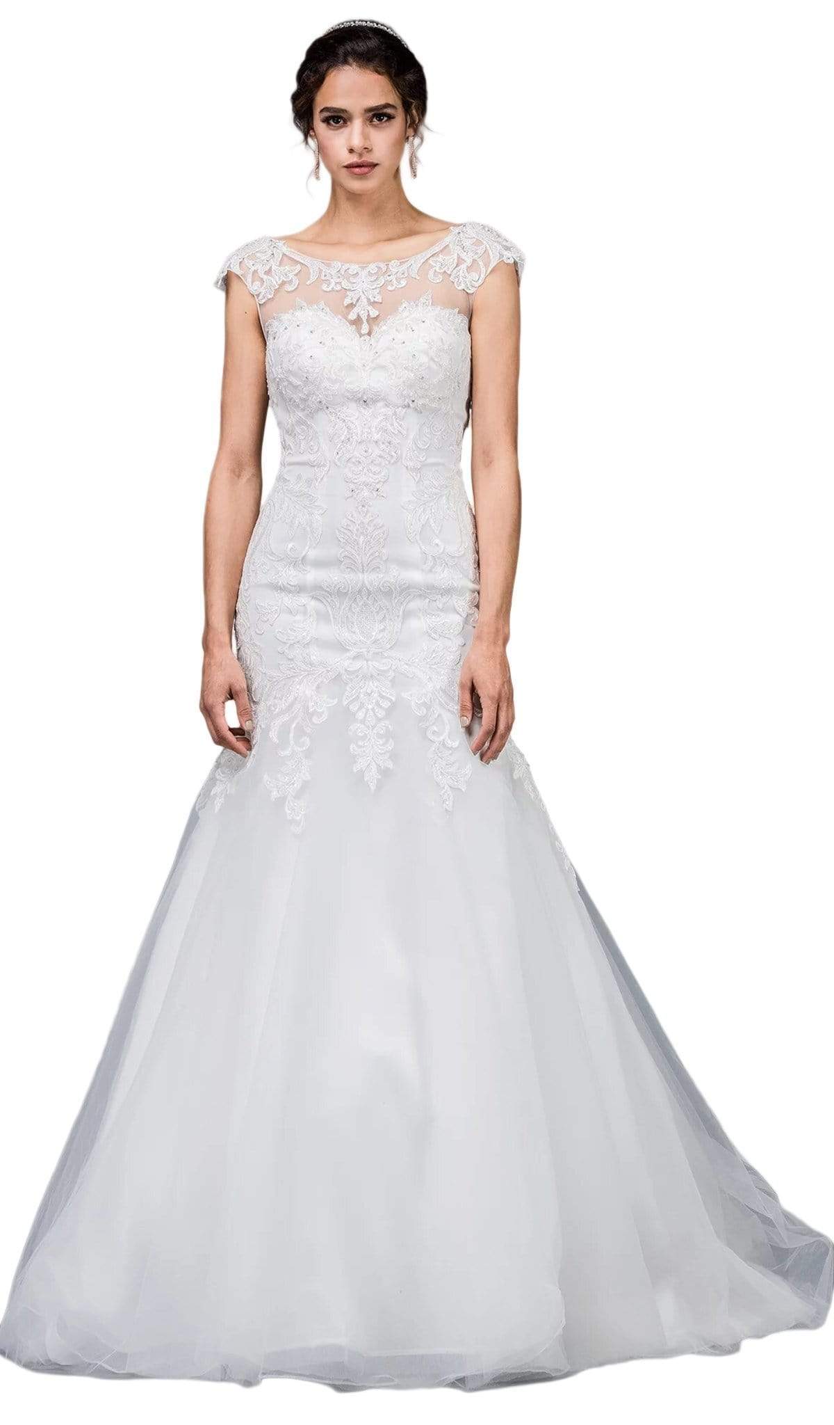 Image of Dancing Queen Bridal - 58 Lace Applique Bateau Trumpet Gown