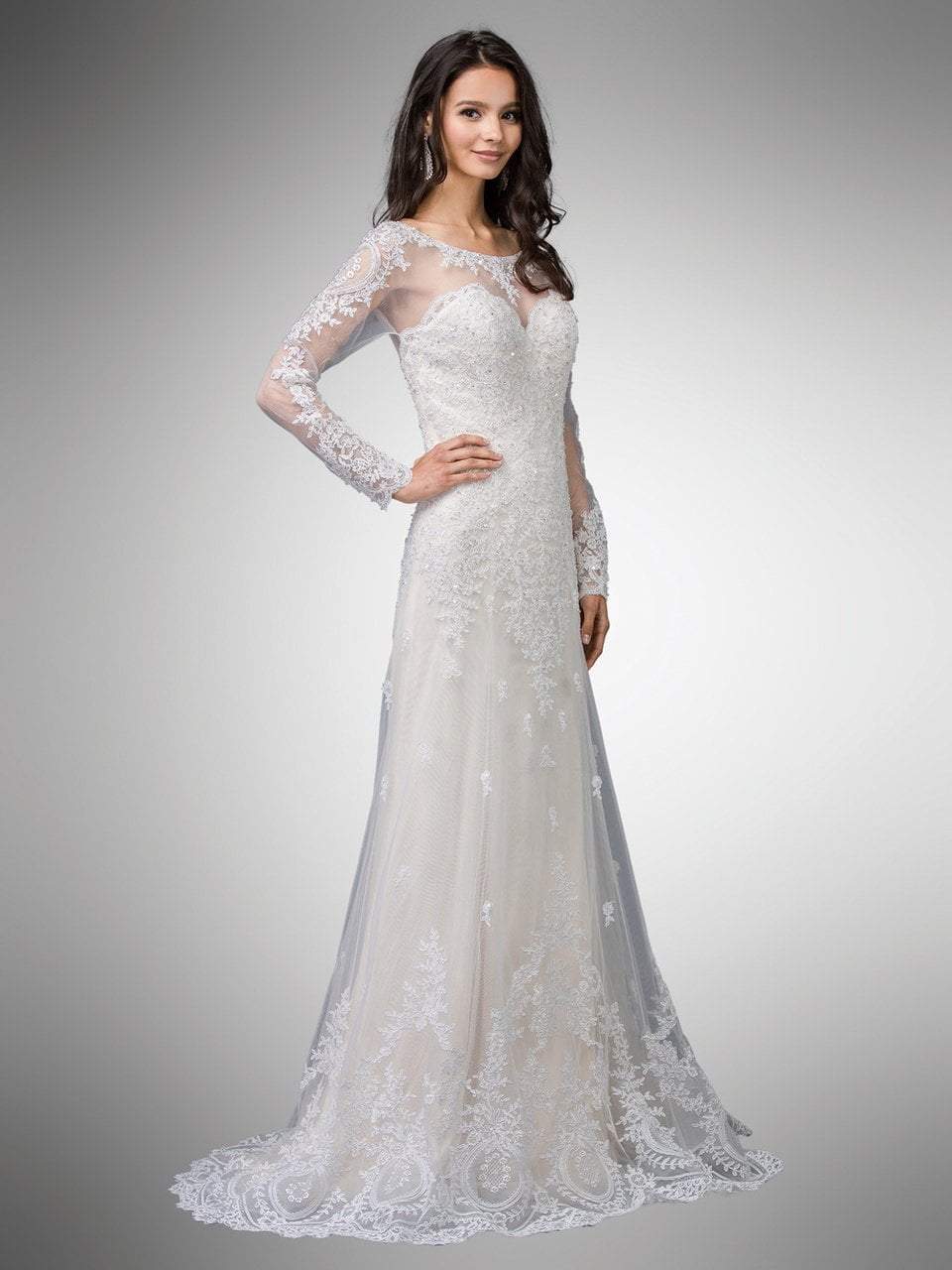 Image of Dancing Queen Bridal - 9 Two Tone Beaded Lace Illusion Bateau A-line Gown