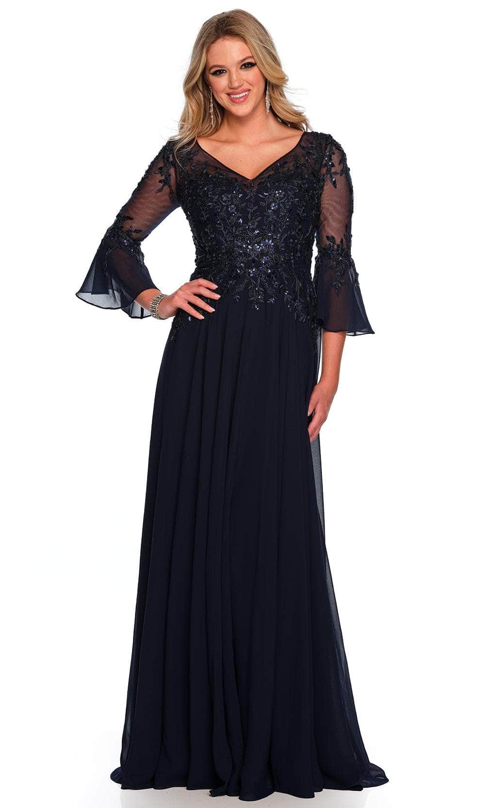Image of Dave & Johnny 11602 - Embroidered Bell Sleeve Prom Gown