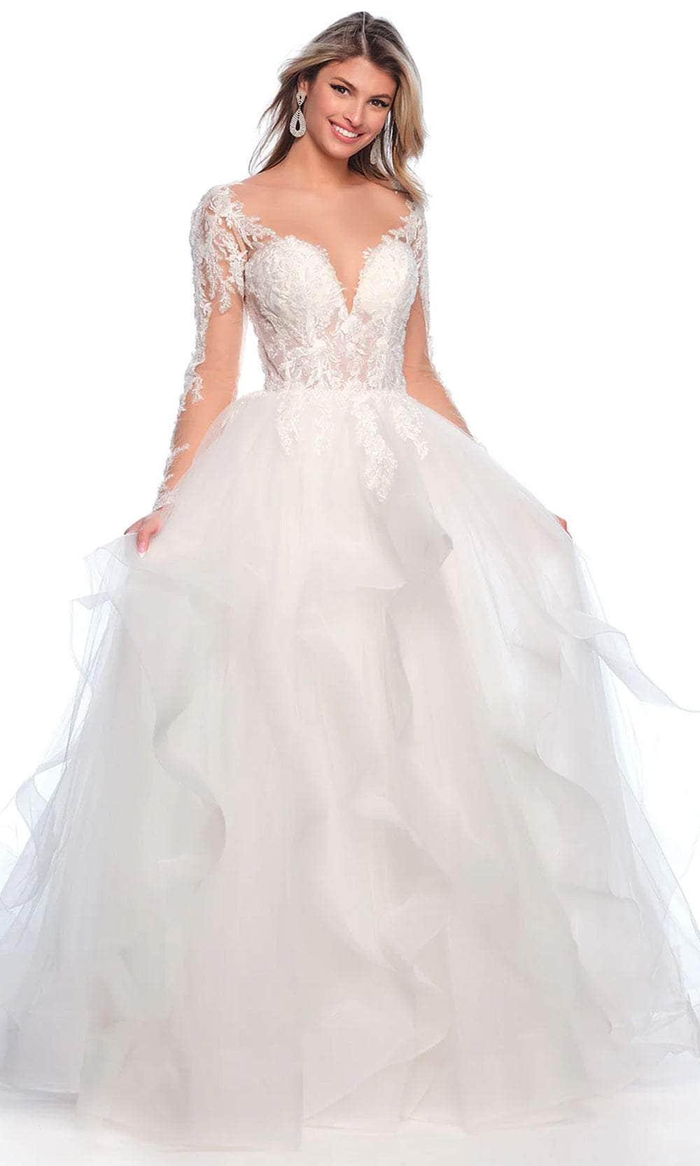 Image of Dave & Johnny Bridal 12117 - Long Sleeve Ruffle Bridal Gown