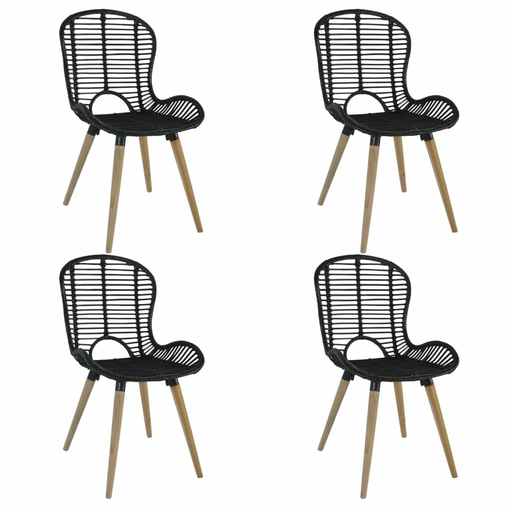 Image of Dining Chairs 4 pcs Black Natural Rattan