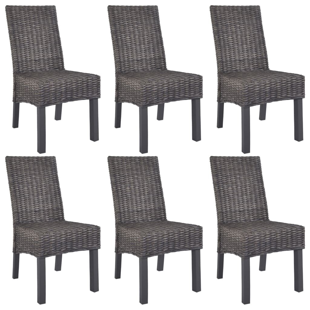 Image of Dining Chairs 6 pcs Brown Kubu Rattan and Mango Wood (3x246655)