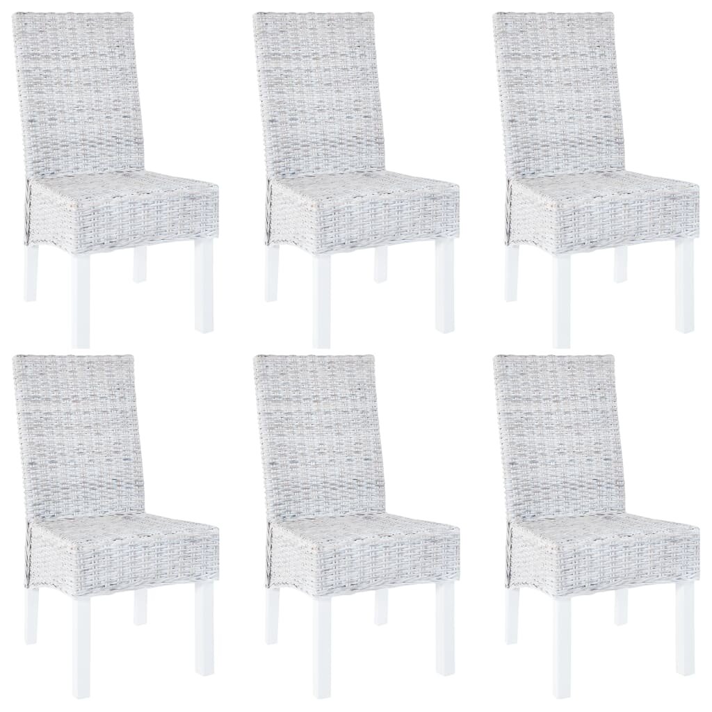 Image of Dining Chairs 6 pcs Grey Kubu Rattan and Mango Wood(3x246654)