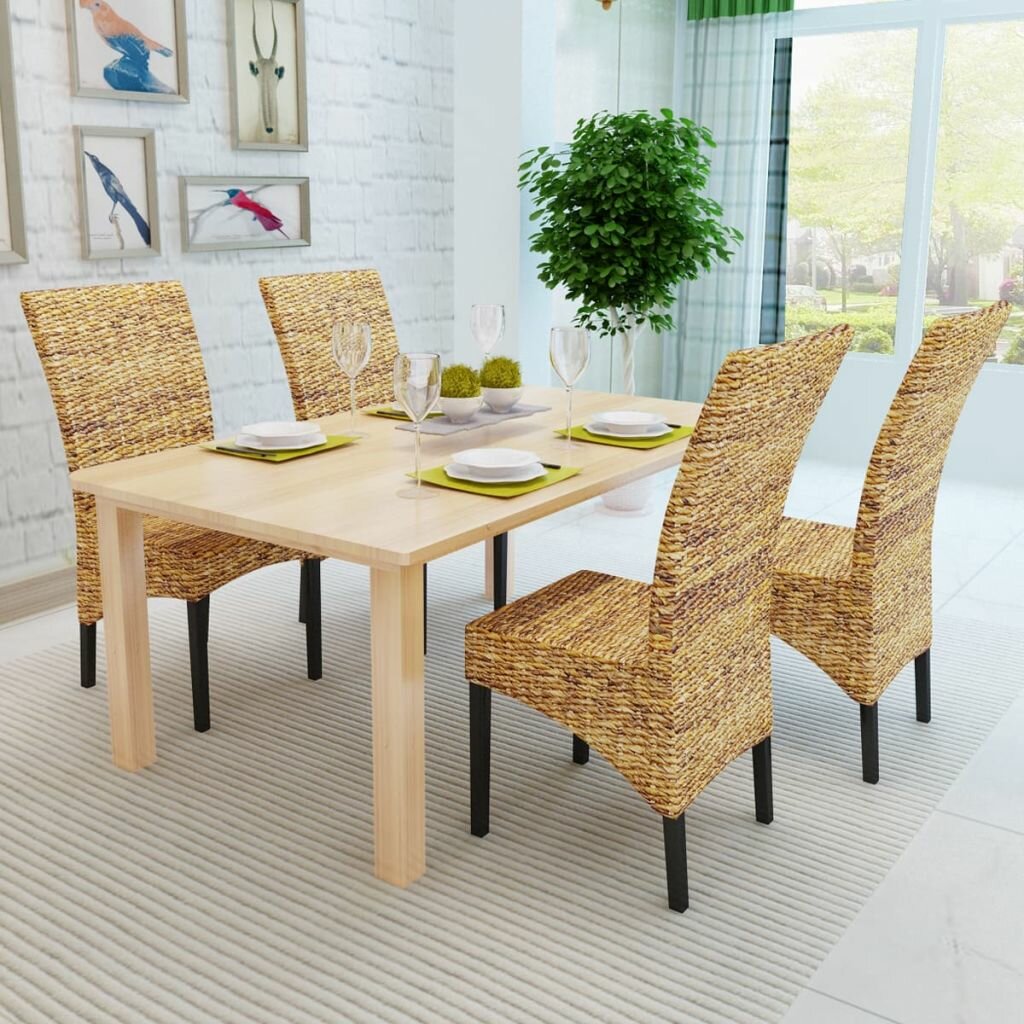 Image of Dining room chairs 4 pcs abaca and solid mango wood