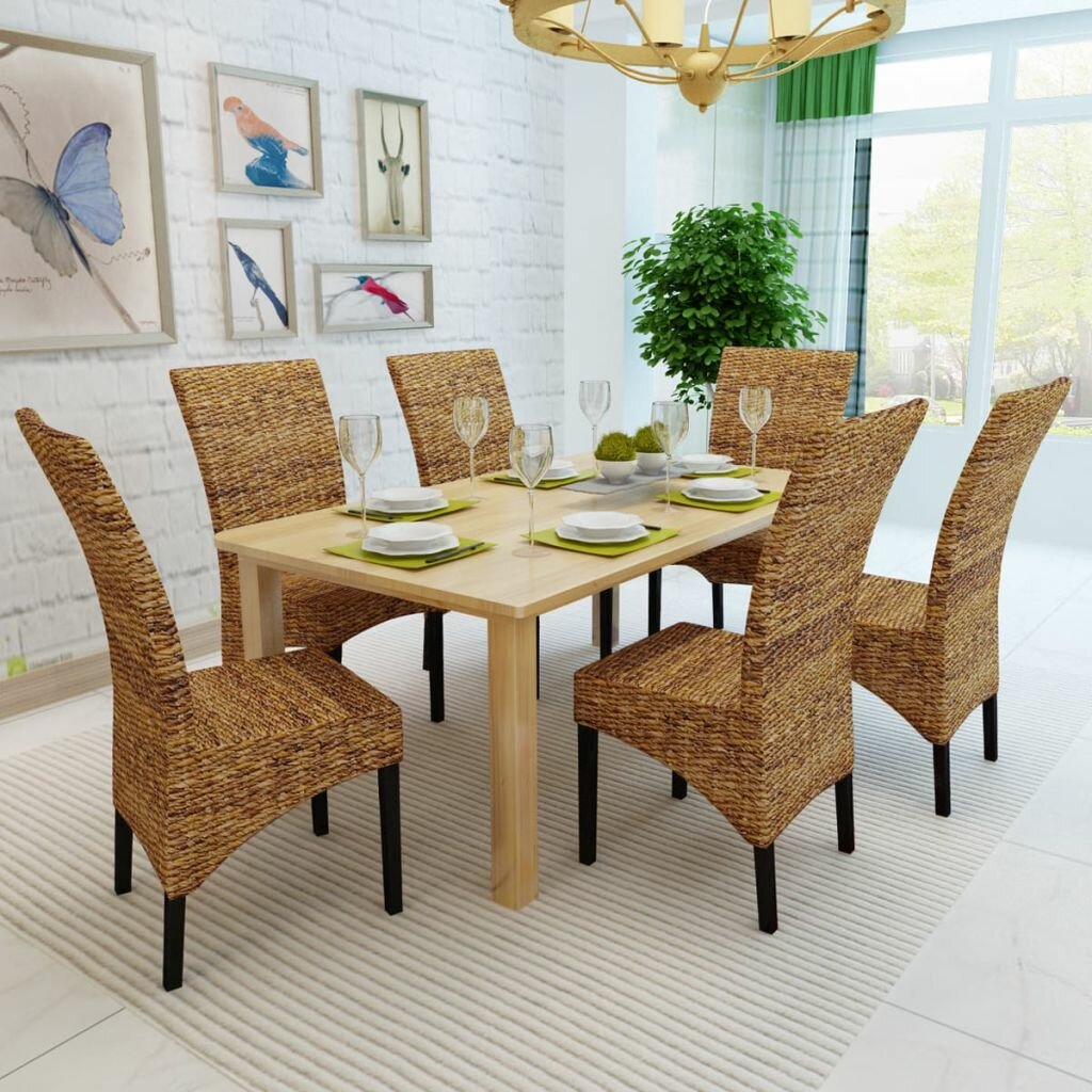 Image of Dining room chairs 6 pcs abaca and solid mango wood